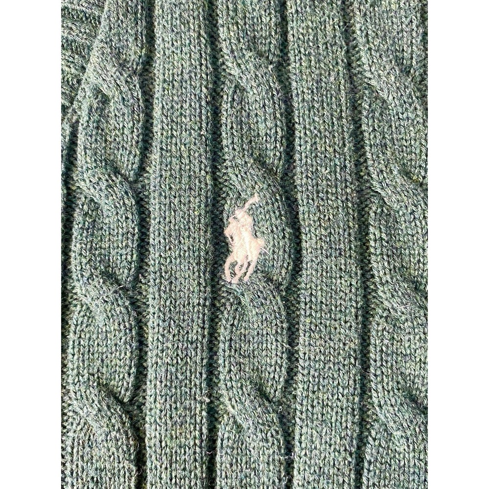 Polo Ralph Lauren Women's V-Neck Cable Knit Sweater XL Green Cotton Pony Logo - Picture 3 of 8